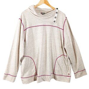 Talbots, 3X Sweatshirt, Snap Cowl Neck, Creamy w/ Purple/Pink Stitching, Pockets